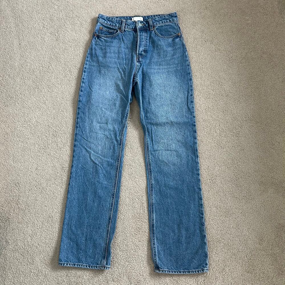 H&M High Rise Straight Leg Jeans Medium Wash Blue Denim Casual Womens Size 4